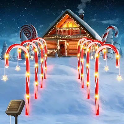 Juego 5 Luces Solares Navideño Con Bastón Caramelo E