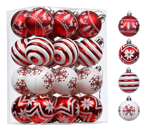 24pcs 6cm Esferas Navideñas Rojo Blanco Decorativa Navidad