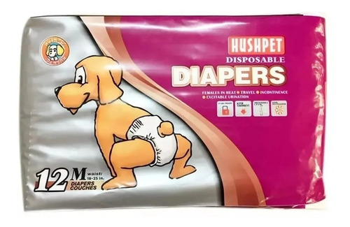 Pañal Perro Mediano Desechable X12un Talla M Hushpet Diapers