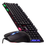 Kit Teclado Semi Mecânico Gamer Mouse Usb Pc Led Rgb Abnt2