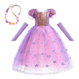 Disfraz De Princesa Rapunzel Para Niña #4pcs, Vestido Enreda