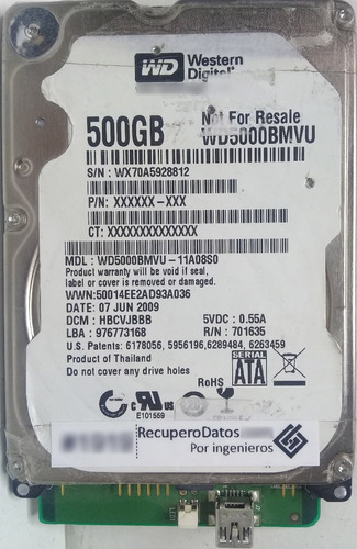 Disco Wd5000bmvu-11a08s0 500gb Usb 2.5, 3042 Recuperodatos