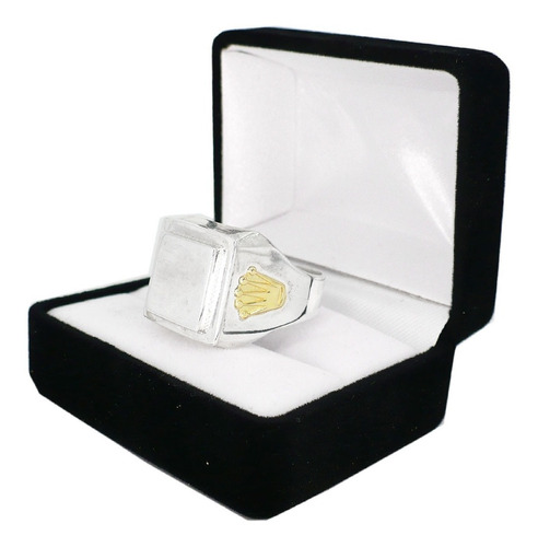 Anillo Hombre Plata 925 Y Oro Corona Oro Sello Plata Rey