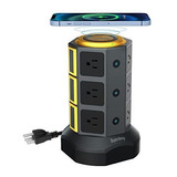 Superdanny Power Strip Torre Con Cargador Inalámbrico De 10w