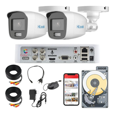 Kit Hilook 2 Camaras 1080p 2mp Colorvu Audio Cables 500gb Blanco | Envío gratis