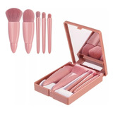 Set Brochas De Maquillaje Mini 5 Piezas Con Espejo Portatil