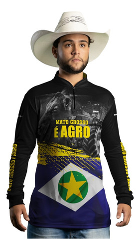 Camisa Camiseta Agro Brk Bandeira Mato Grosso Com Uv50+