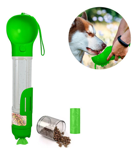 Dispensador Portátil Comedero Bebedero Macotas Perro Gato Color Verde