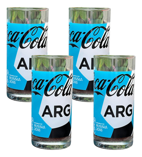 Set X 4 Vasos Vidrio Coca Cola Mundial Argentina 245 Cc Pasa