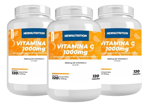 Combo 3 Vitaminas C 1000mg Newnutrition Sabor Natural