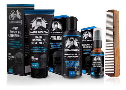 Kit Balm Óleo Shampoo Pente Duplo Para Barba Robusta