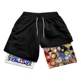 Short Dry-fit Compressão 2 Em 1 Masculino Anime One Piece