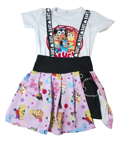 Conjunto De Falda Short Con Playera Ropa Para Niña De Bluey