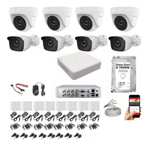 Kit Hilook 1080p Dvr 8ch+1 Ip + 8 Camaras De Seguridad