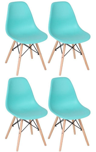 4 Cadeiras Charles Eames Wood Eiffel Dsw  Cor Da Estrutura Da Cadeira Verde Tiffany