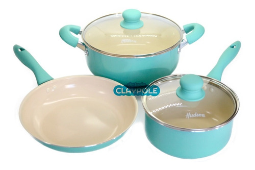 Bateria Cocina Con Cerámica Antiadherente 5 Pzs Hudson Aqua