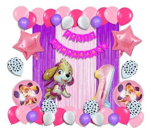 Combo De Globos Skye Paw Patrol Cortina Numero Arco Cotillón