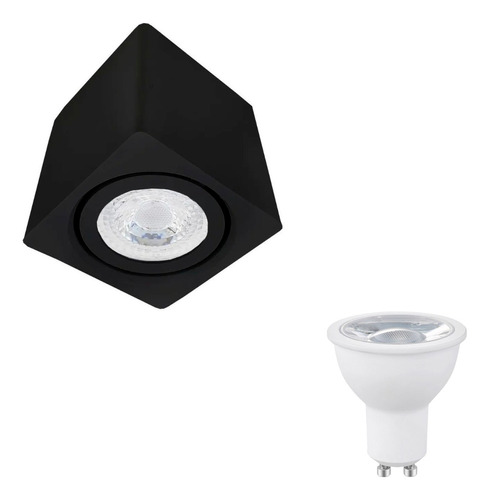 Spot Quadrado Sobrepor Direcionável 7,5cm Gu10 M2390 + Led