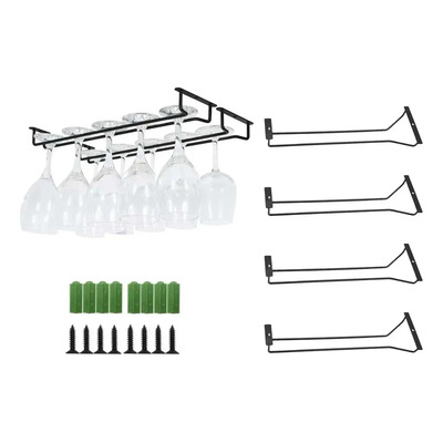 4 Pcs 14in Soporte Para Copas De Metal Vino Estante Colgante Negro