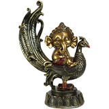 Dios Hindú Ganesh En Fina Resina - Ganesha Con Pavorreal