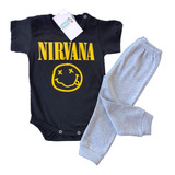 Conjunto Nirvana Bebe Nena Varon Rock Manga Corta Pantalón