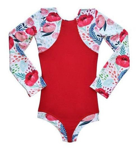 Traje De Baño De Niña Manga Larga Color Rojo