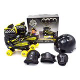 Patins Infantil Com Kit Proteção Preto/amarelo Tam 30-33