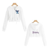 Buzo Buso Saco Hoodies Corto Blanco Con Capota Lilo & Stitch