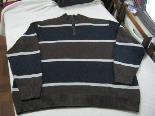 Sweater Medio Cierre Nautica Talla Xl Cafe Azul Impecable