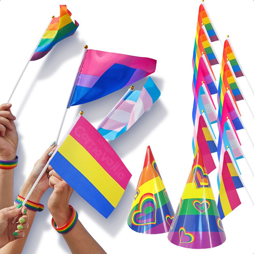10 Pzas Banderas Mano Surtidas Orgullo Lgbt Pride 30x21cm