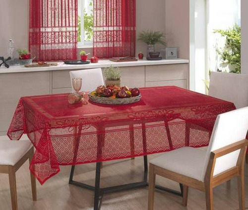 Toalha De Mesa Quadrada Color Vermelho 4 Lugares Renda