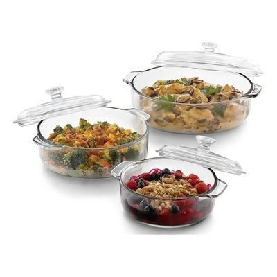 Set 3 Cacerolas Con Tapa Vidrio Refractario Horno Pyr-o-rey | Envío gratis