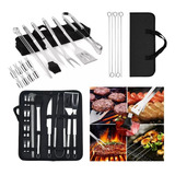 Set De 20 Utensilios Para Asador Carne Acero Inoxidable