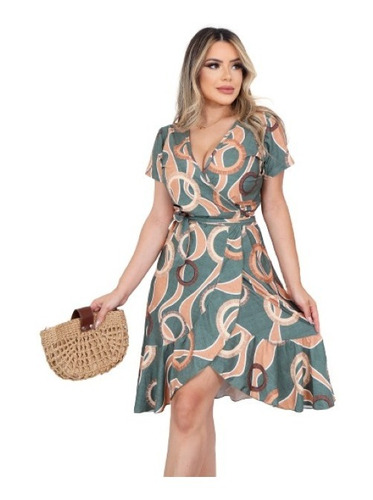 Vestido Envelope Midi Decote Transpassado Estampas Lindas