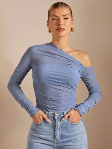 Blusa Para Mujer Ajustada Cuello Asimétrico