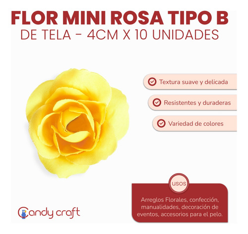 Mini Rosas De Tela Tipo B Por 10 Unidades - 4cm