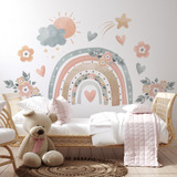 Vinilo Decorativo Infantil Arcoiris Acuarela Flores Iris23a