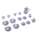 De Té En Miniatura De 15 Piezas De , Azul Y Blanca, Adornos