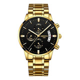 Relógio Masculino Dourado Aço Inox Nibosi 2309 Prova D'água