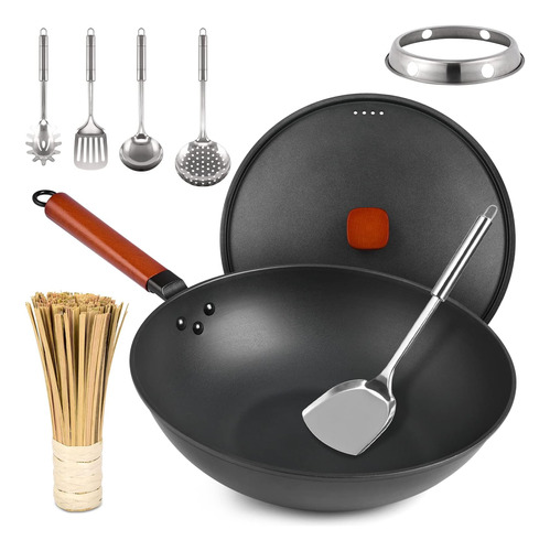 Sartén Wok Con Tapa - 13 Wok Antiadherente, Woks De Acero Al