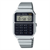 Relógio De Pulso Casio Ca-500we-1adf, Digital, Fundo Preto, Com Pulseira De Aço Inoxidável Prateado, Moldura Prateada E Dobrável