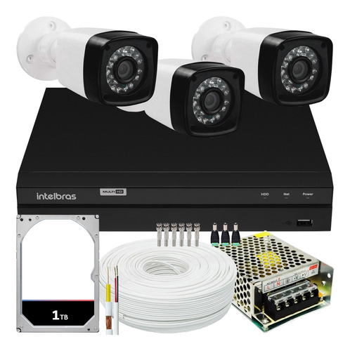 Kit Cftv 3 Cameras Full Hd 2mp Dvr Intelbras Mhdx 1204 1tb