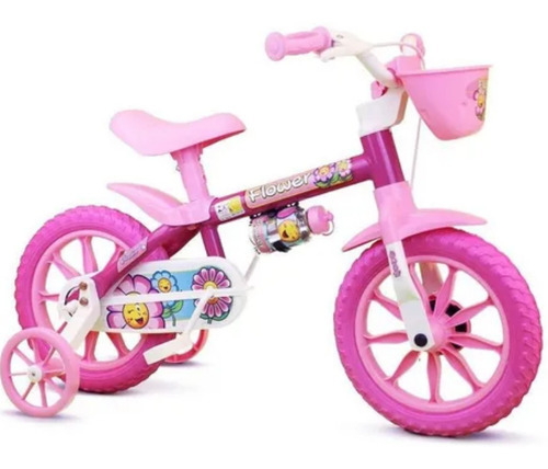 Bicicleta Infantil Menina Aro 12 Nathor Flower 2 5 Anos Rosa