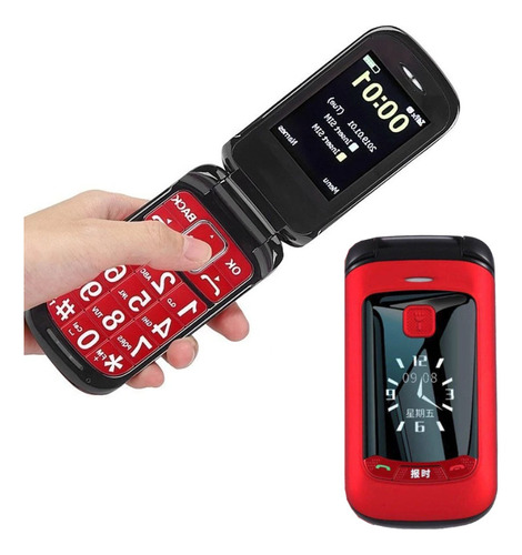 Teléfono Celular Para Adultos Mayores Flip Dual Sim Rojo/neg