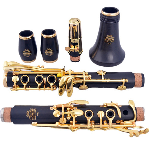 Clarinete En Si Bemol De Madera De Ébano Chapado En Oro, 17