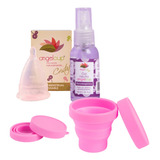 Paquete Copa Cristal+vaso Esterilizador+gel Neutro Angelcup Color Cristal Grande + Vaso Rosa+ Gel Bolsillo