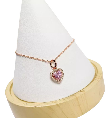 Collar Pandora Corazón Baño Oro Rosa + Kit Regalo