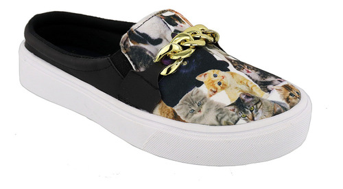 Tênis Slip On Feminino Gatinho Mule Confortável Gato Leve