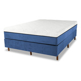 Cama Box + Colchão Magnético Infra Vermelho Ant Germes Queen Cor Azul