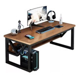 Mesa Gamer Com Prateleira Aço E Madeira Moderna Para Pc